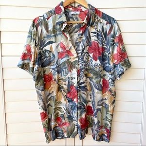 Button Down Collared Tropical Vintage Feel Short Sleeve Alfred Dunner Blouse